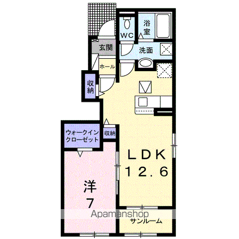 ヘリオス木太Ⅰ(1LDK/1階)の間取り写真