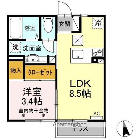 D-ROOM渡利(1LDK/1階)の間取り写真