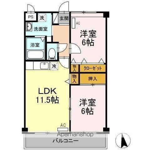 ヴィラージュ有玉(2LDK/3階)の間取り写真