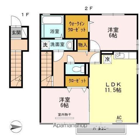 アウスレーゼ N B棟(2LDK/2階)の間取り写真
