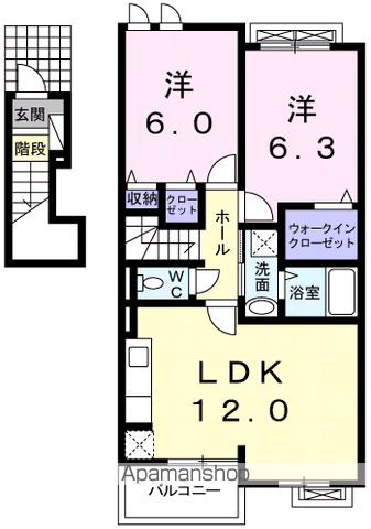 プリムラⅡ(2LDK/2階)の間取り写真