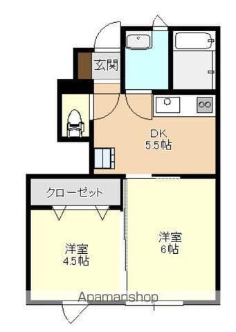メゾン外崎(2DK/1階)の間取り写真