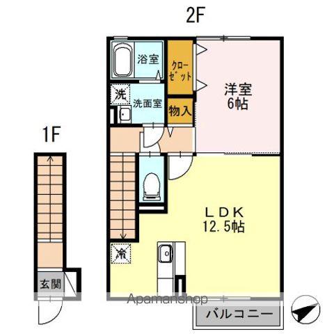 ドゥ・キーマ(1LDK/2階)の間取り写真