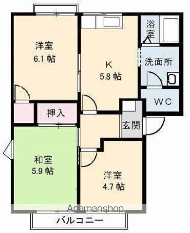カサベルデⅠ・Ⅱ(3K/1階)の間取り写真