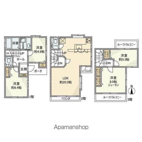 小田急電鉄小田原線 成城学園前駅 徒歩17分 3階建 築25年(4LDK)の間取り写真