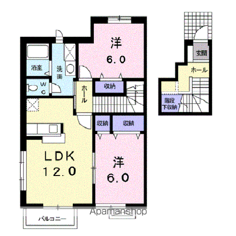 ハイブリッヂハピネスA(2LDK/2階)の間取り写真