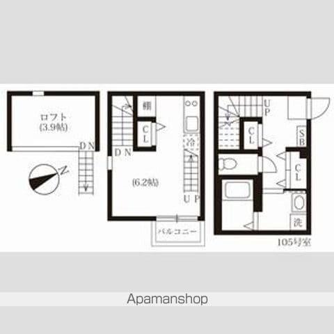 ハーモニーテラス松葉町(1K/1階)の間取り写真