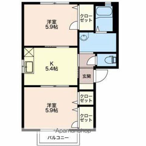 マーメイドA棟(2K/1階)の間取り写真