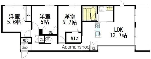 境南町3丁目ヘーベルメゾン(3LDK/4階)の間取り写真
