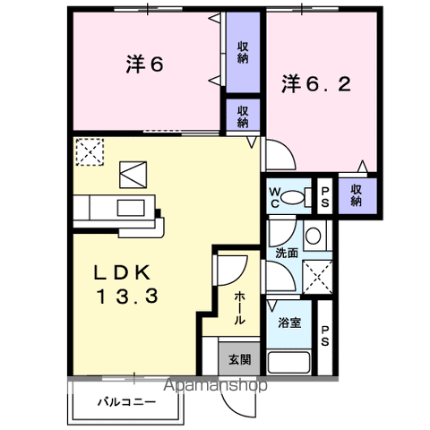 ラフィネ・SA(2LDK/1階)の間取り写真