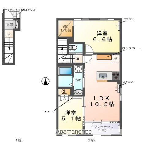 ウエストビレッヂⅠ(2LDK/2階)の間取り写真