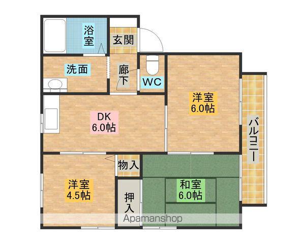 イーストコートB棟(3DK/2階)の間取り写真