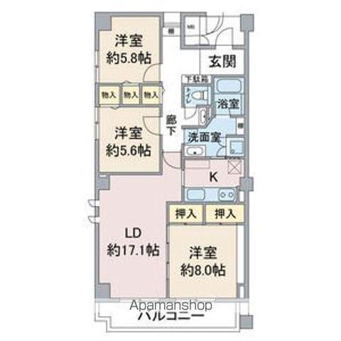 アネシス小幡(3LDK/3階)の間取り写真