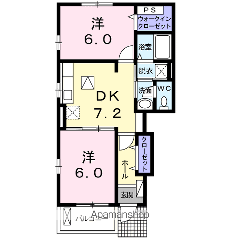コンフォールⅠ(2DK/1階)の間取り写真