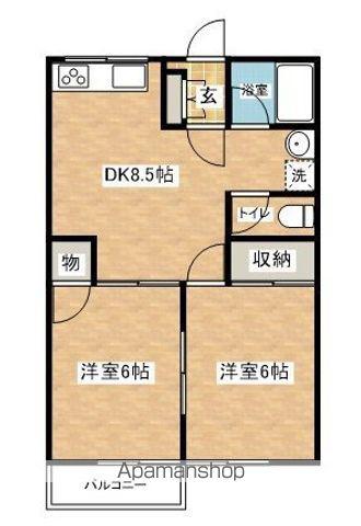 ビューパレーD棟(2DK/2階)の間取り写真