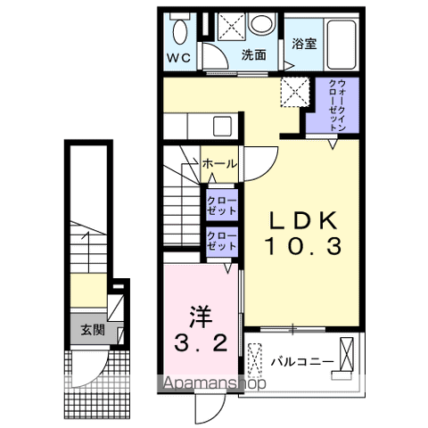 カルムⅢ(1LDK/2階)の間取り写真