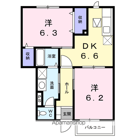 プロムナード(2DK/1階)の間取り写真