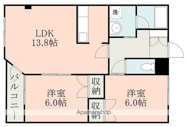 ヴィラ飛鳥Ⅱ(2LDK/3階)の間取り写真