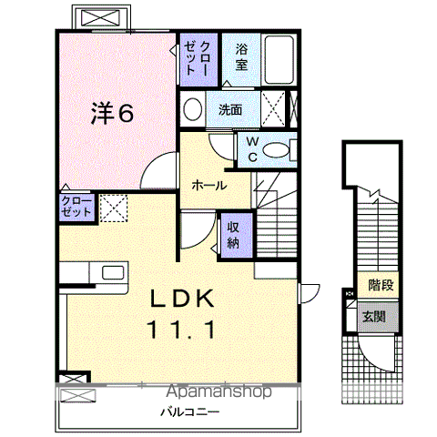 ノワ・グレーヌ E(1LDK/2階)の間取り写真