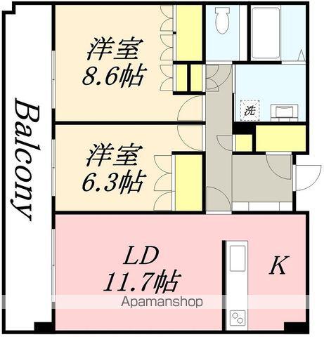 ワザック函館・五稜郭ミヤビコート(2LDK/17階)の間取り写真