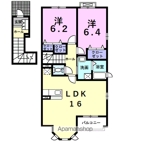 ソレイユルヴァン(2LDK/2階)の間取り写真