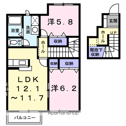 ひまわりB(2LDK/2階)の間取り写真