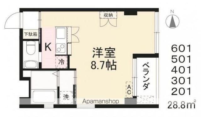 コリドールウエスト(ワンルーム/6階)の間取り写真