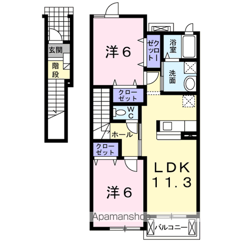グレイスフルヴィラG(2LDK/2階)の間取り写真