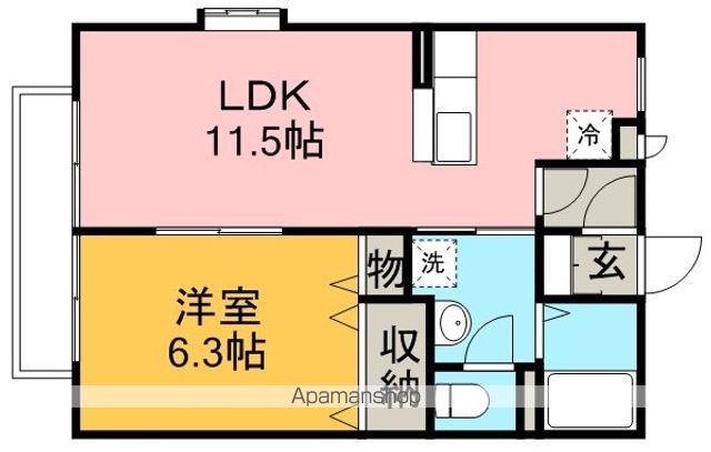 コンフォート毛呂山(1LDK/2階)の間取り写真