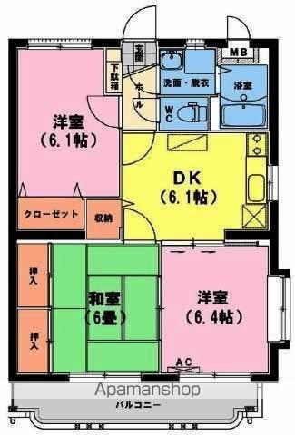 ユーミー由地(3DK/4階)の間取り写真