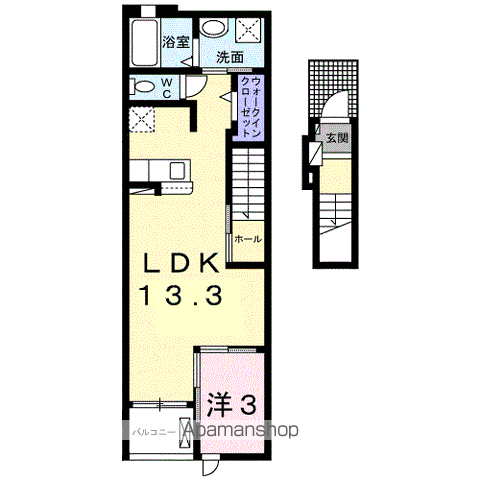 桜庵 A(1LDK/2階)の間取り写真