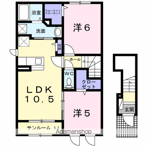 ダンザヴェール(2LDK/2階)の間取り写真