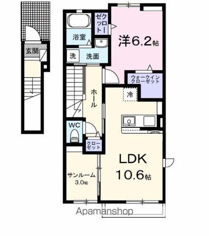 アヴニールA(1LDK/2階)の間取り写真