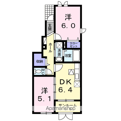 エチュード(2DK/1階)の間取り写真
