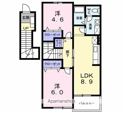 エヴァーグリーン吉富B(2LDK/2階)の間取り写真