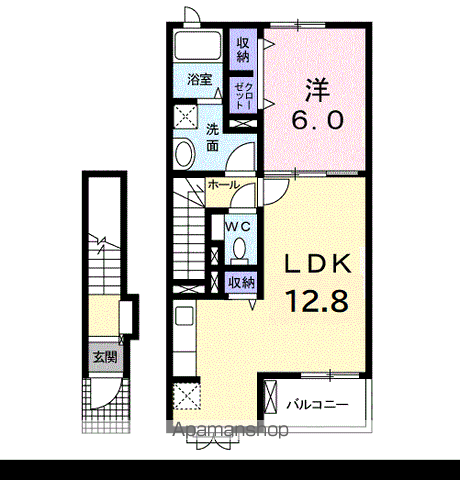 グラース・アビタシオンⅡ(1LDK/2階)の間取り写真