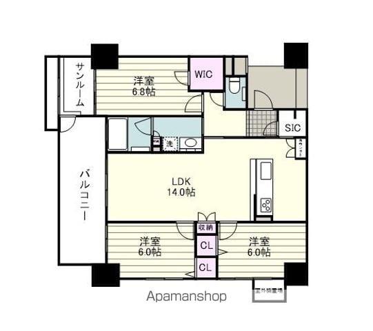 アンピール武之橋(3LDK/13階)の間取り写真