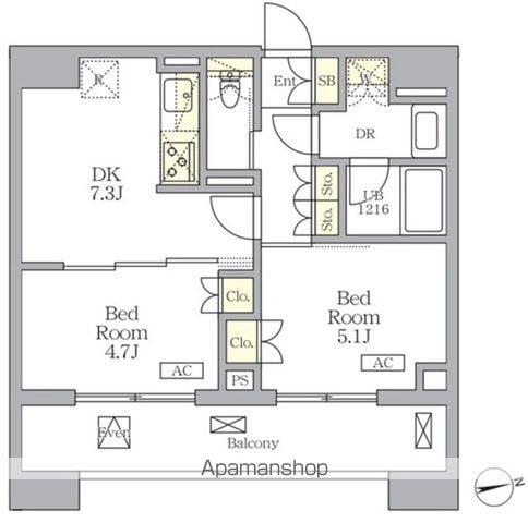 ザ・ライオンズフォーシア文京湯島(2DK/12階)の間取り写真