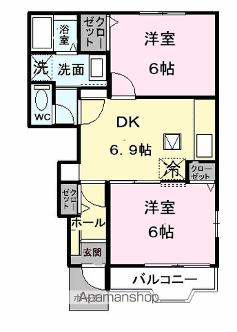 サン・フィールドB(2DK/1階)の間取り写真