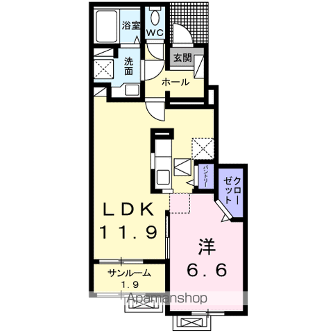 ソルディアス A(1LDK/1階)の間取り写真