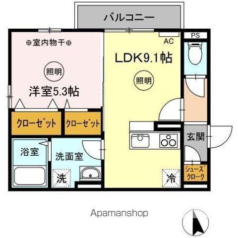 ユニヴェールB棟(1LDK/3階)の間取り写真