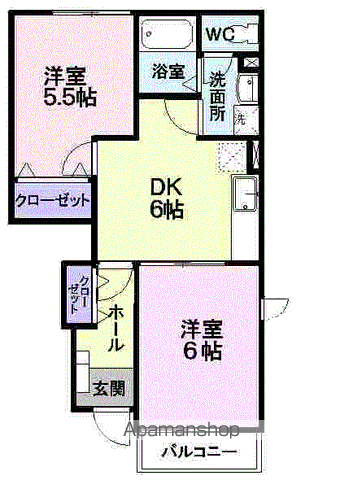 メゾン・アンソレイエ(2DK/1階)の間取り写真