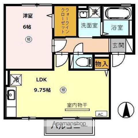 イベール・ドゥ B棟(1LDK/2階)の間取り写真