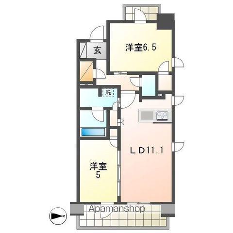 プラウド高岳カームコート(2LDK/13階)の間取り写真