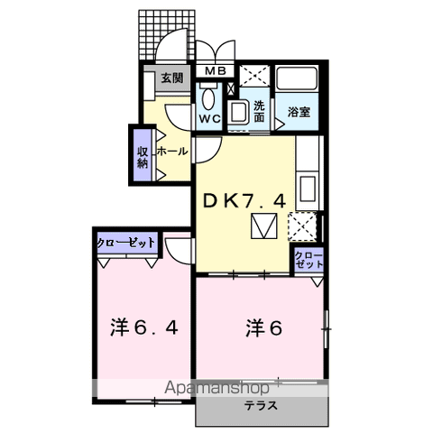 ベルプリムローズ1(2DK/1階)の間取り写真