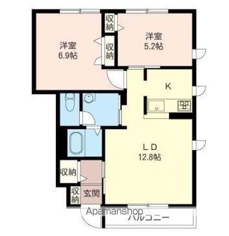 カーサフォンティーヌF(2LDK/1階)の間取り写真