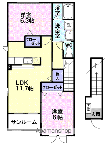 ベルサイド(2LDK/2階)の間取り写真