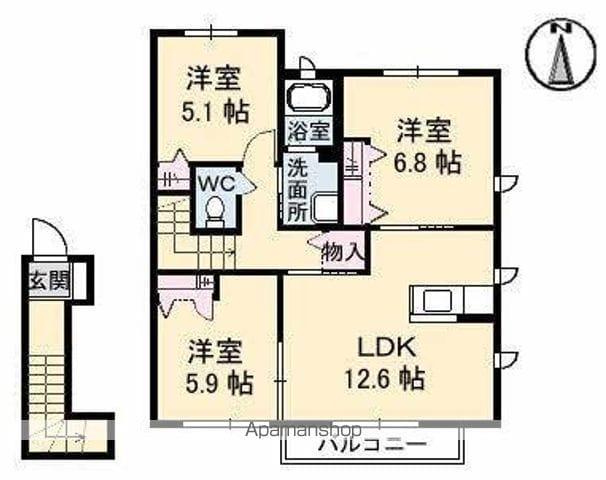パインテイル A・B・C・D棟(3LDK/2階)の間取り写真