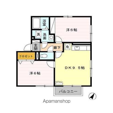 ビューラーロックヒルⅡ(2DK/1階)の間取り写真