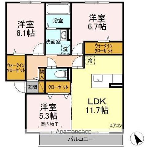 PARK HILLS MIYAKO D(3LDK/2階)の間取り写真